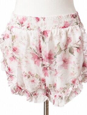 Floral Ruffle Shorts Pink White Romantic Cottagecore XS